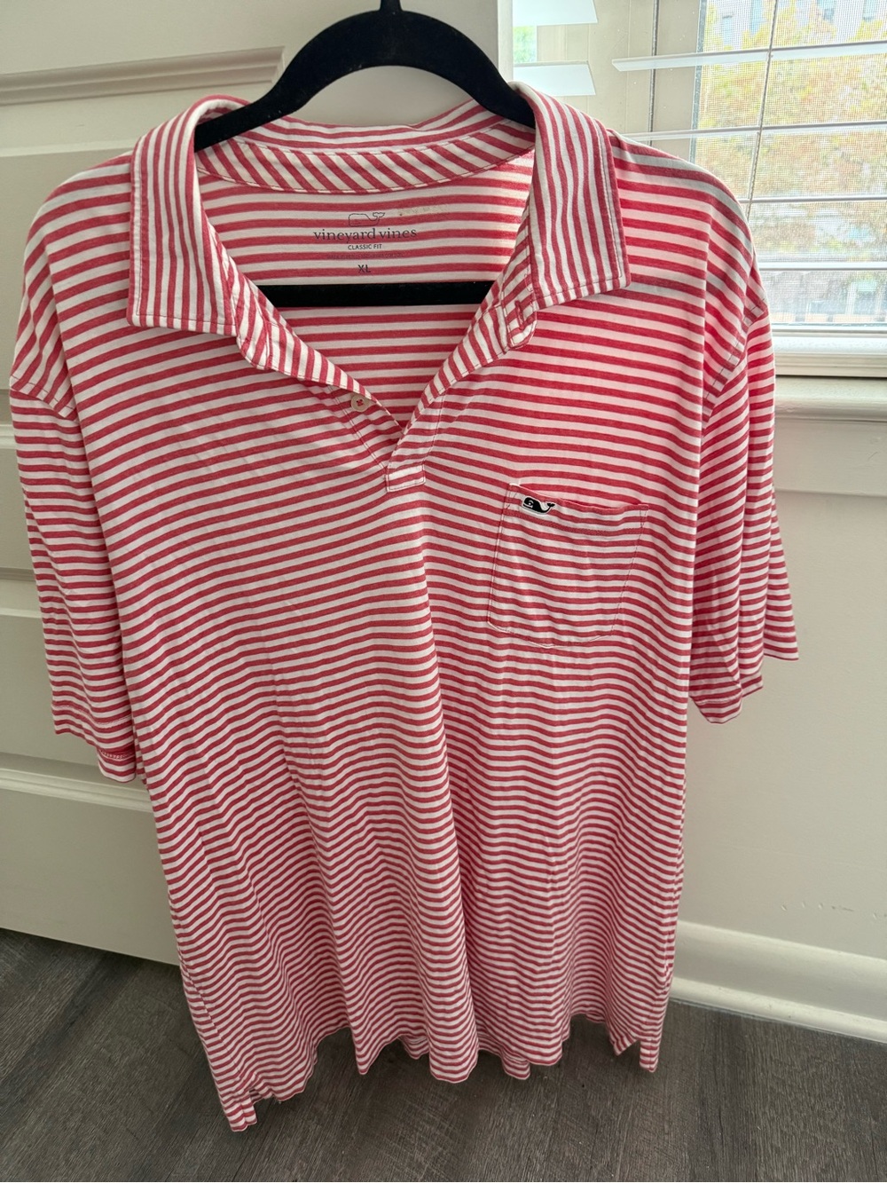 Vineyard Vines Red and White Striped Short Sleeve Polo